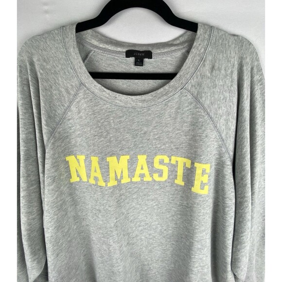 J.CREW Sweatshirt Womens Large Gray Namaste Graphic Print 100% Cotton Crew‎ Neck - Picture 2 of 11